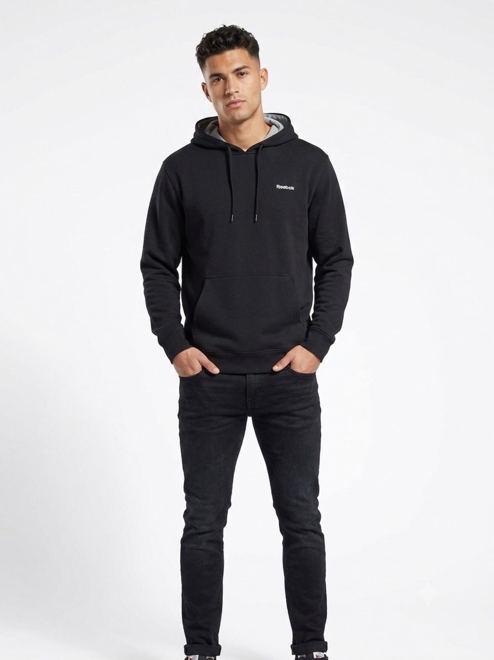 Reebok Black Hoodie with Gray Hood Lining Size XL